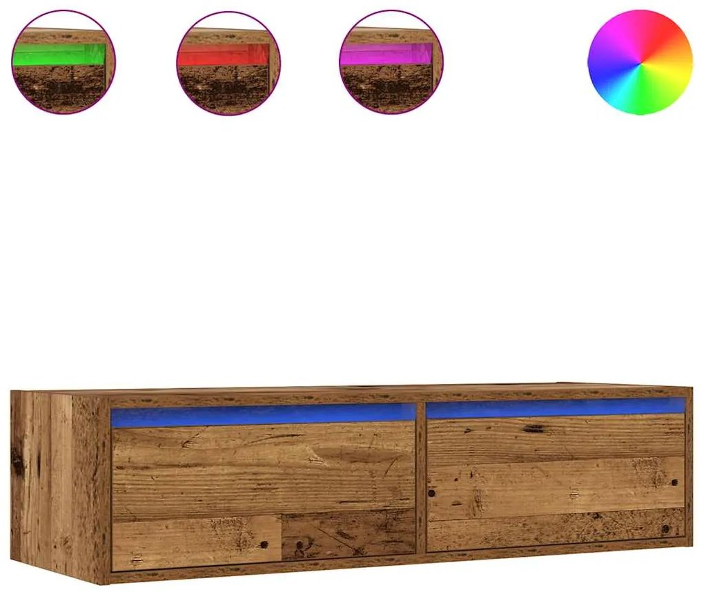 vidaXL Έπιπλο Τηλεόρασης με LED Όψη Παλαιού Ξύλου 100X35,5x25 εκ.