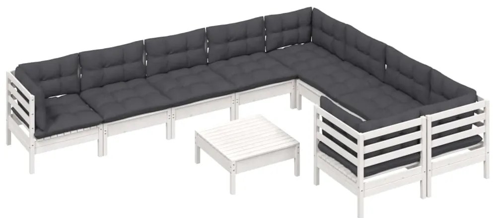 vidaXL Σαλόνι Κήπου Σετ 10 Τεμαχίων Λευκό Ξύλο Πεύκου &amp; Μαξιλάρια