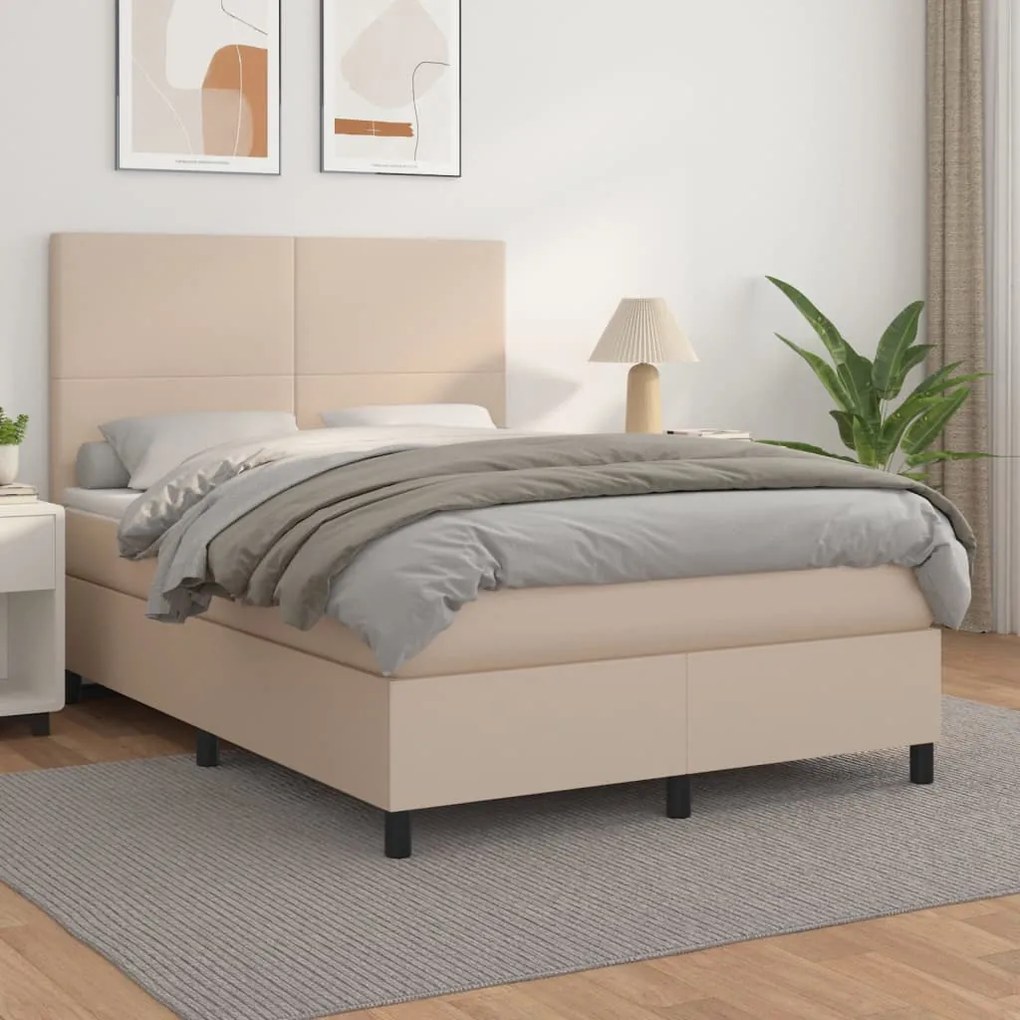 vidaXL Κρεβάτι Boxspring με Στρώμα Καπουτσίνο 140x190εκ.από Συνθ.Δέρμα