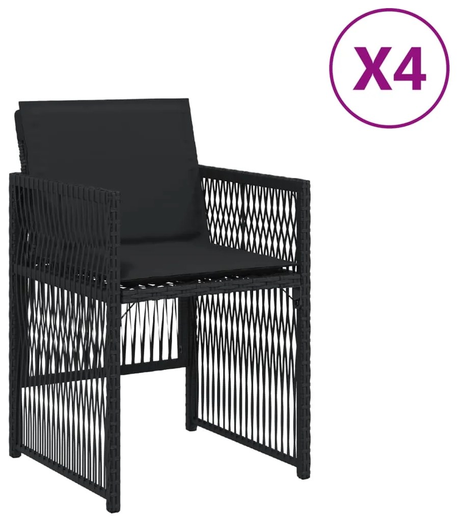 vidaXL Καρέκλες Κήπου 4 τεμ. Μαύρες από Συνθετικό Ρατάν με Μαξιλάρια