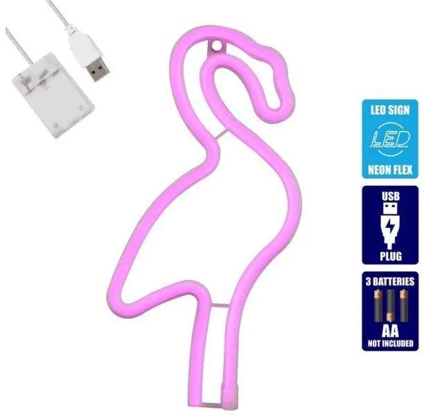 Διακοσμητικό Φωτιστικό Neon Led Flamingo 78573 Globostar-78573-Ροζ 78573