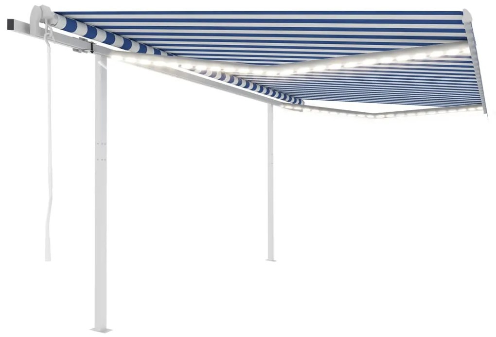 vidaXL Τέντα Αυτόματη με LED &amp; Αισθητήρα Ανέμου Μπλε/Λευκό 4,5 x 3 μ.