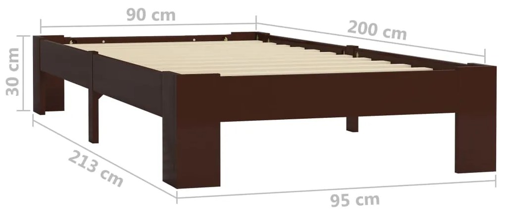vidaXL Πλαίσιο Κρεβατιού Σκούρο Καφέ 90 x 200 εκ. Μασίφ Ξύλο Πεύκου