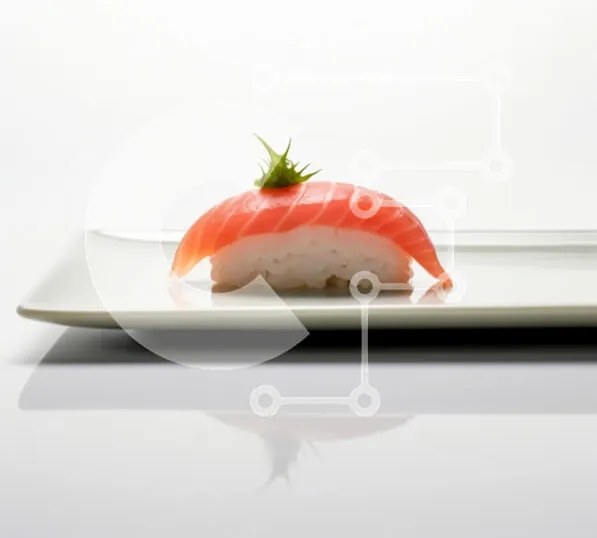 Intra Συλλεκτικό Ξύλινο Παζλ Plywood  4mm - Σούσι Nigiri Salmon στο λευκό πιάτο Σε Ξύλινο Κουτί - Διαστάσεις: 10x10 cm – 25 κομμάτια