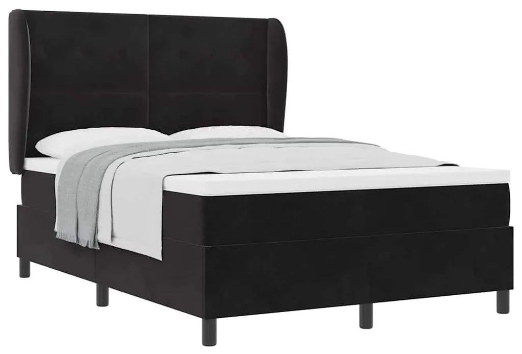vidaXL Κρεβάτι με ελατήρια με στρώμα Μαύρο 140 x 200 cm Βελούδο