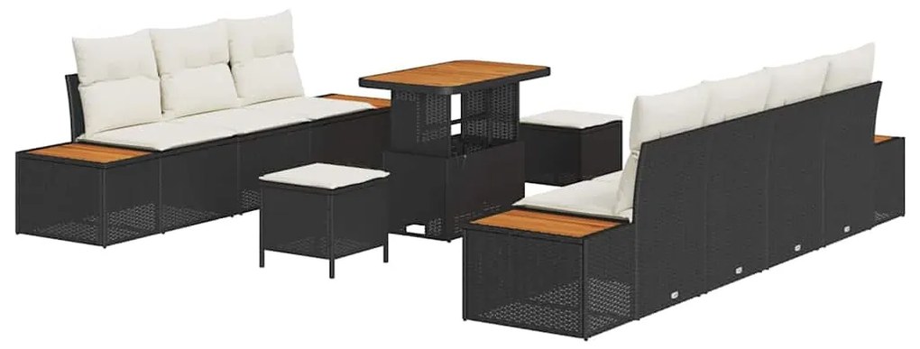 vidaXL Σετ Καναπέ Κήπου με μαξιλάρι 10 pcs Μαύρο Πολυ ράταν