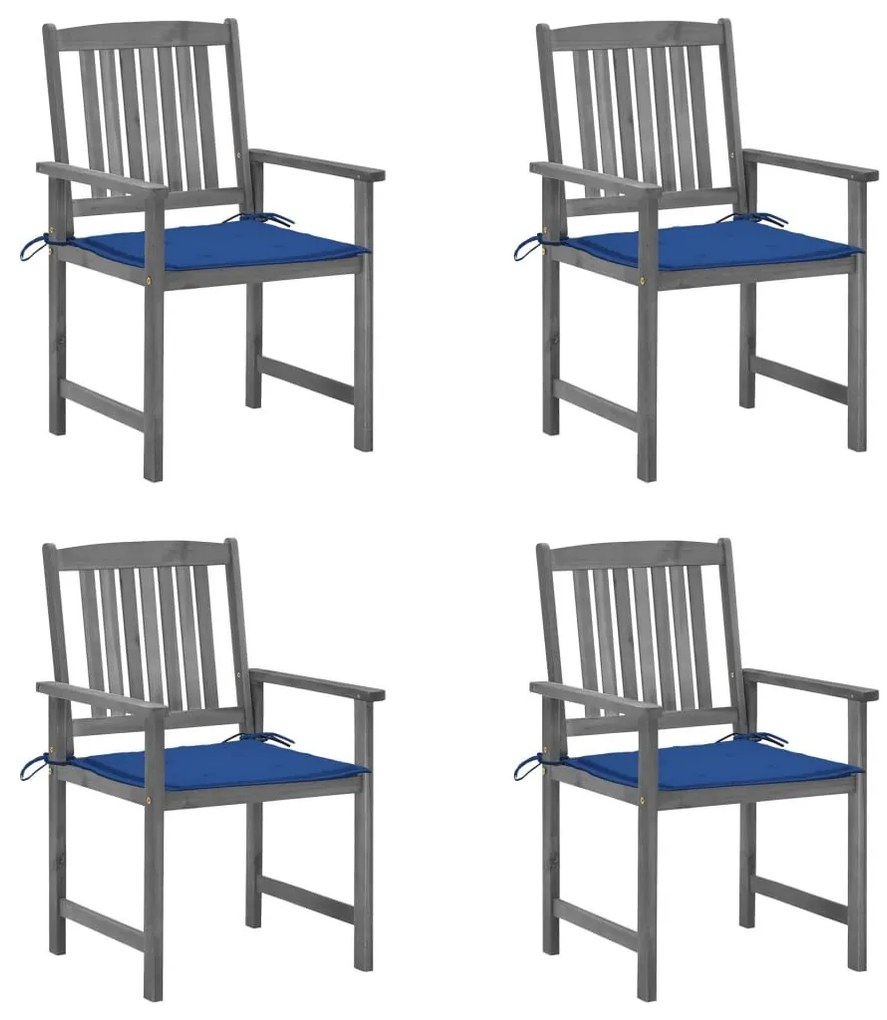 Καρέκλες Κήπου 4 τεμ. Γκρι Μασίφ Ξύλο Ακακίας με Μαξιλάρια - Γκρι