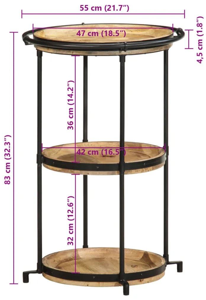 Βοηθητικό Τραπέζι Ø55x83 εκ. από Μασίφ Ξύλο Μάνγκο - Καφέ