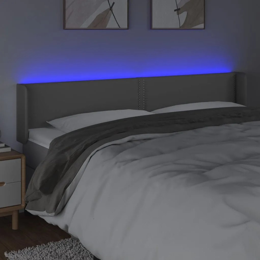 Κεφαλάρι Κρεβατιού LED Γκρι 183x16x78/88εκ. από Συνθετικό Δέρμα 3123202