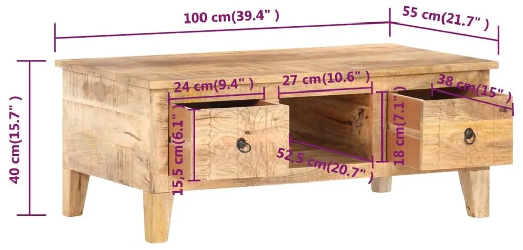 ΤΡΑΠΕΖΑΚΙ ΣΑΛΟΝΙΟΥ 100 X 55 X 40 ΕΚ. ΑΚΑΤΕΡΓΑΣΤΟ ΞΥΛΟ ΜΑΝΓΚΟ 320236