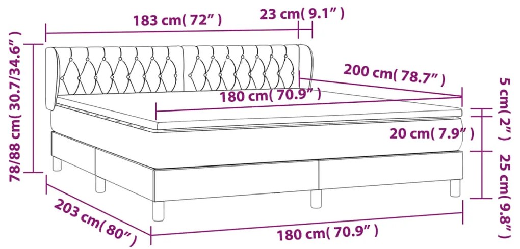 vidaXL Κρεβάτι Boxspring με Στρώμα Σκούρο Γκρι 180x200 εκ. Βελούδινο