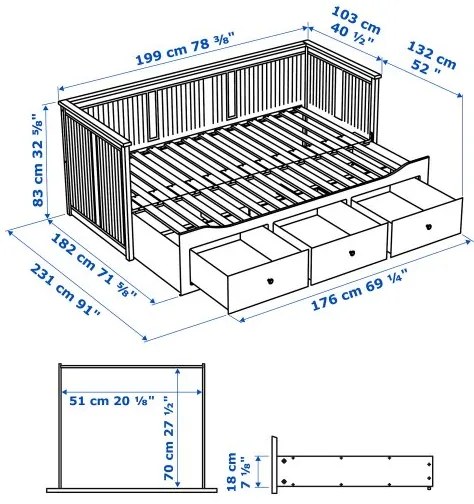 HEMNES κρεβάτι επισκέπτη day bed 3 συρτάρια/2 στρώματα, 80x200 cm 995.214.97