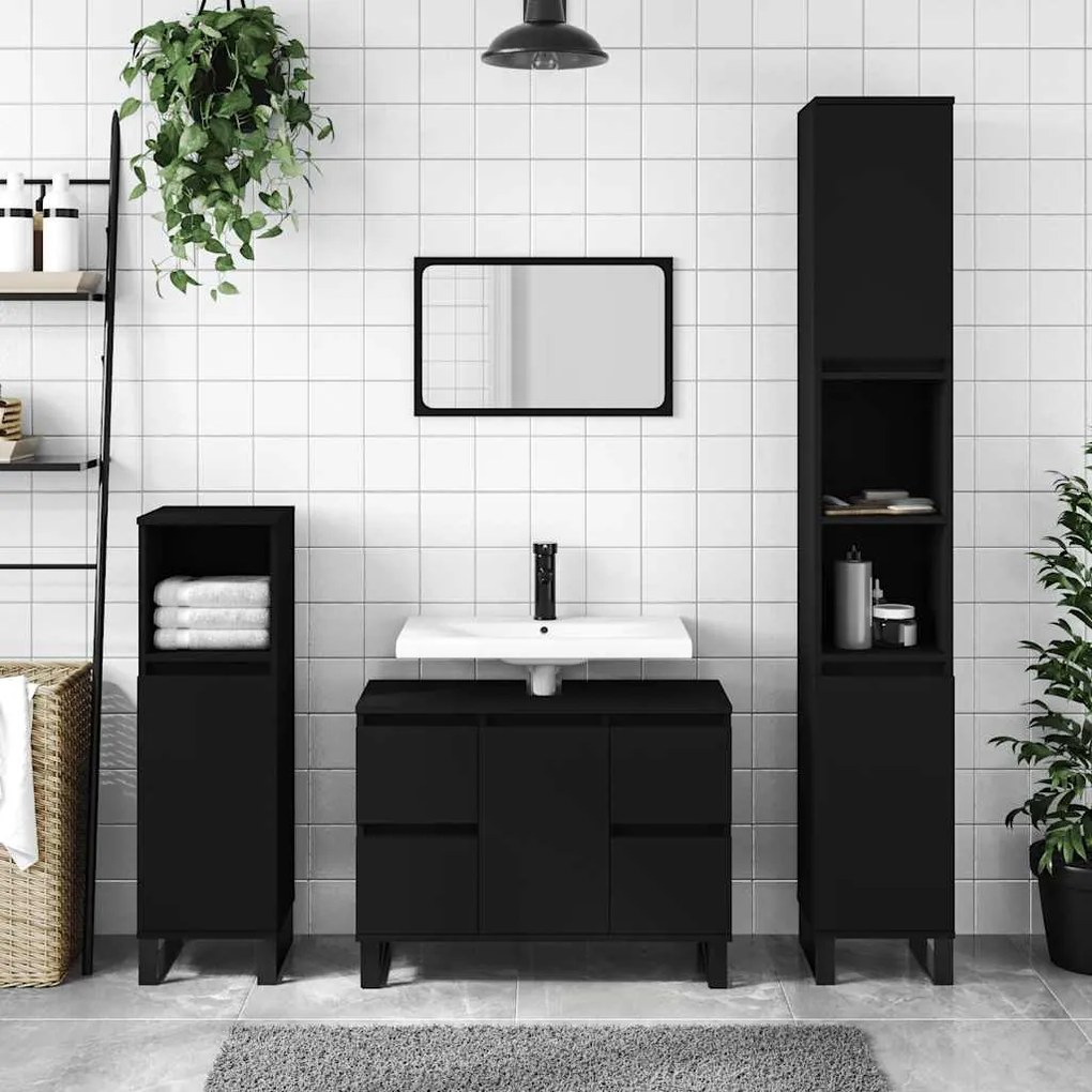 vidaXL Ντουλάπι Μπάνιου Μαύρο 80 x 33 x 60 εκ. από Επεξεργασμένο Ξύλο