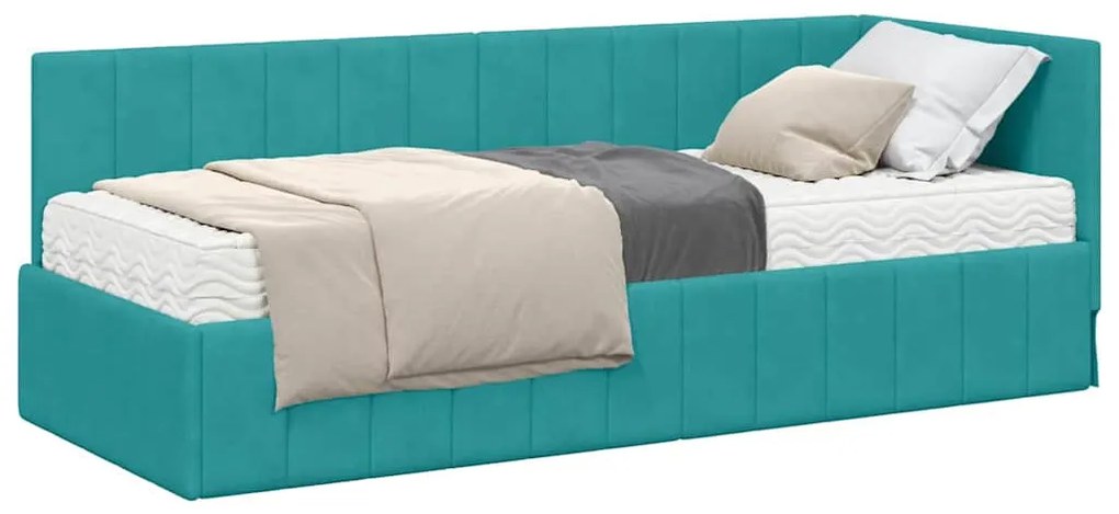 vidaXL Κρεβάτι γωνίας με στρώμα με στρώμα 2 pcs Τιρκουάζ Βελούδο