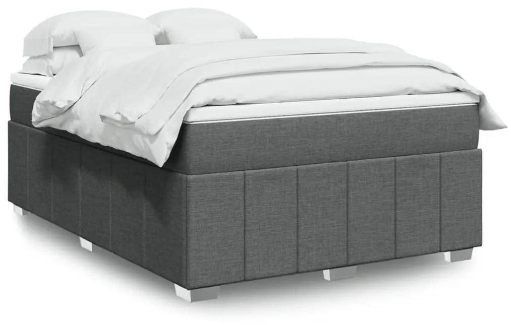 Κρεβάτι Boxspring με Στρώμα Σκούρο Γκρι 140x190 εκ. Υφασμάτινο