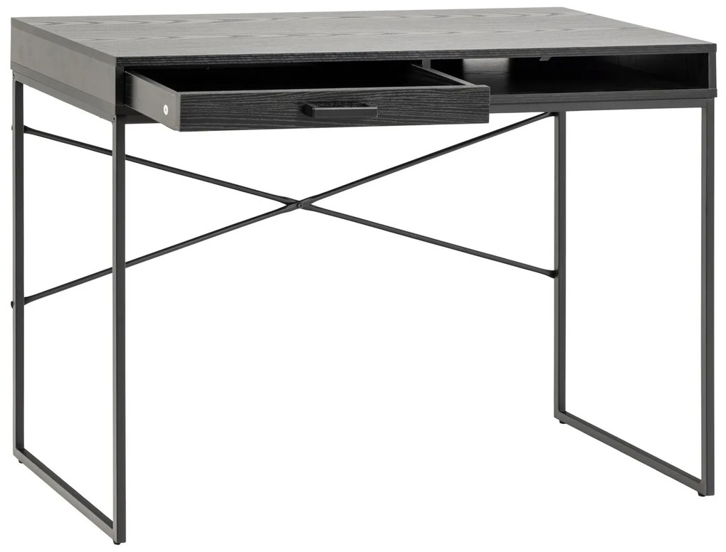 Τραπέζι γραφείου Oakland H147, Με συρτάρια, 75x110x45cm, Μαύρο