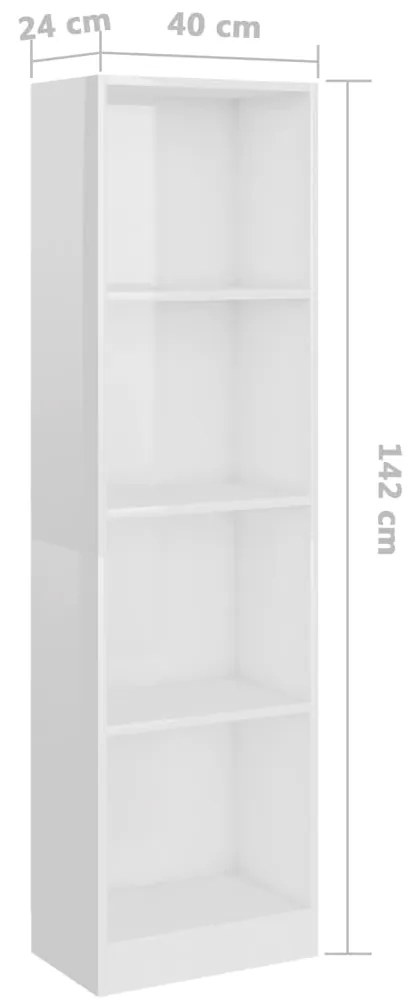 vidaXL Βιβλιοθήκη με 4 Ράφια Γυαλιστερό Λευκό 40x24x142 εκ Μοριοσανίδα