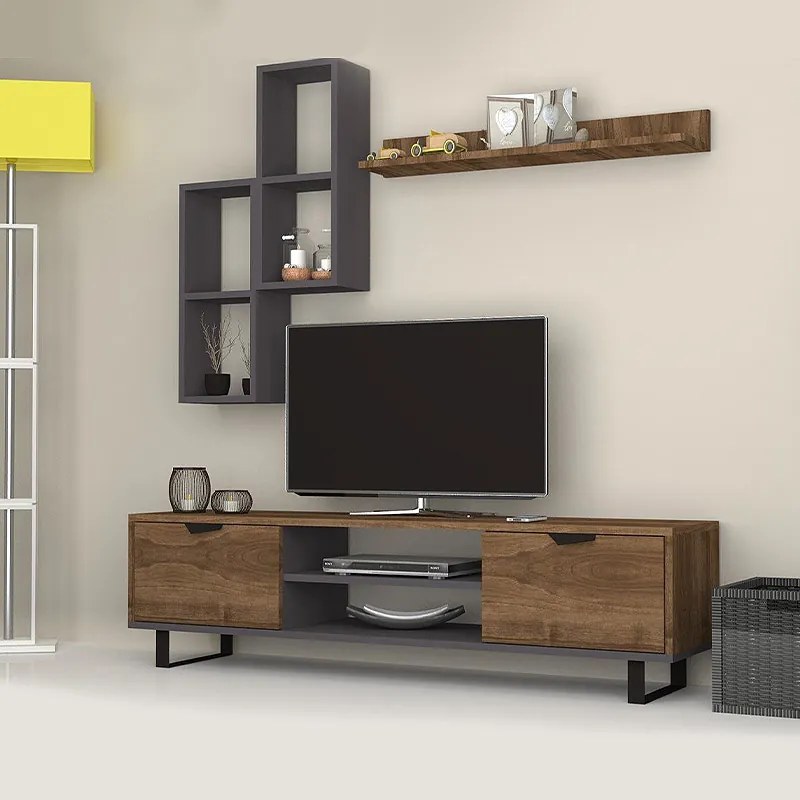 Σύνθεση τηλεόρασης Lonsa Megapap χρώμα καρυδί - ανθρακί 160x35x40εκ.