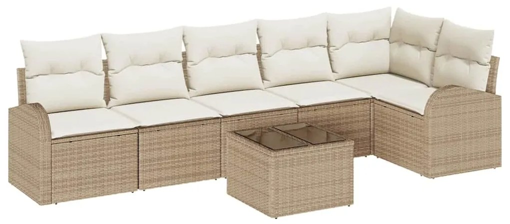 vidaXL Σετ Καναπέ Κήπου με μαξιλάρι 7 pcs Beige, λευκό Πολυ ράταν