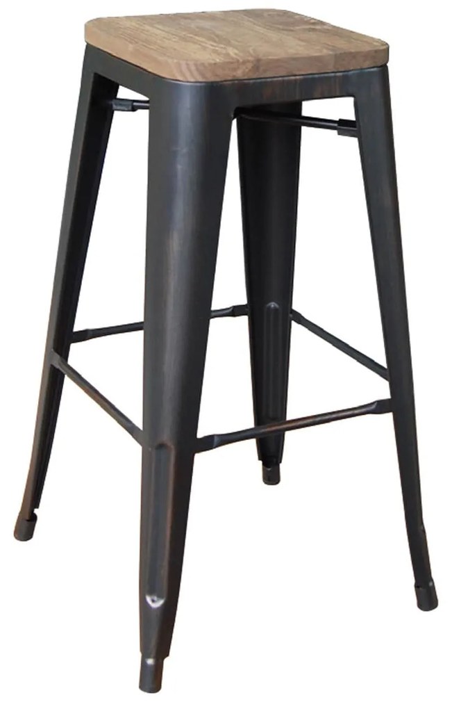 Σκαμπό Μπάρ Relix Wood Antique Black Ε5190W,10N 43X43Χ76 cm Metal,Wood