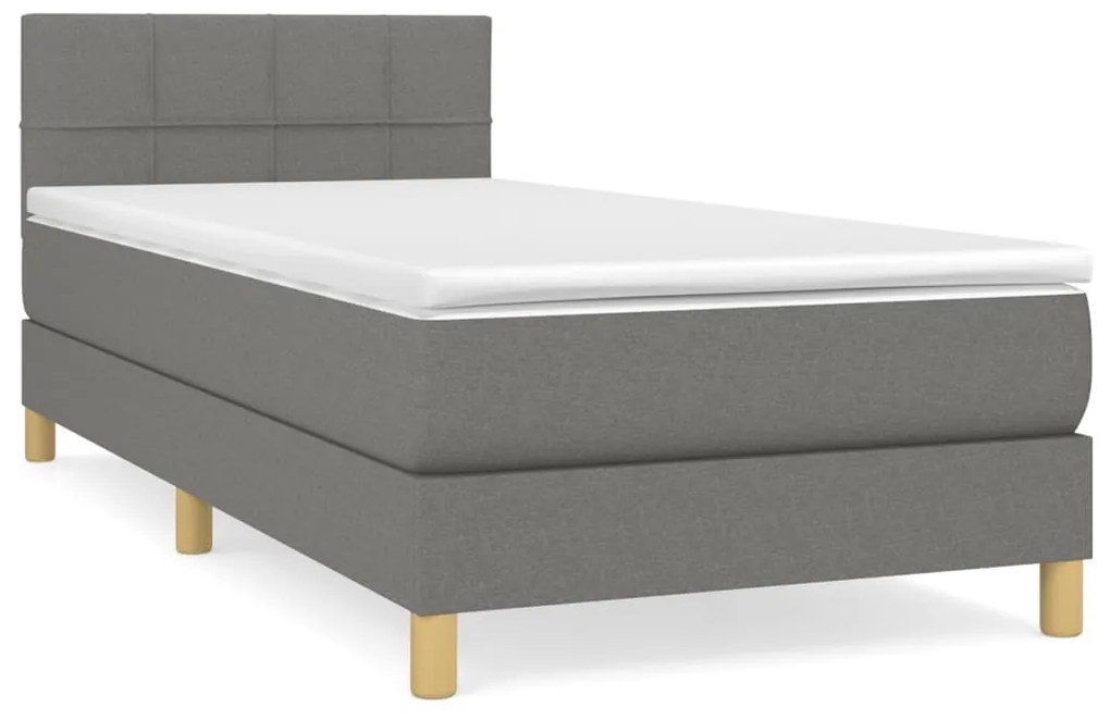 Κρεβάτι Boxspring με Στρώμα Σκούρο Γκρι 90x200 εκ. Υφασμάτινο - Γκρι