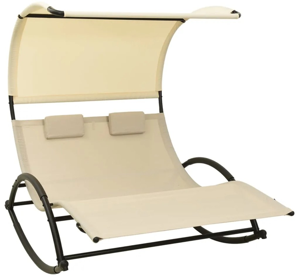 vidaXL Ξαπλώστρα Διπλή με Σκίαστρο Κρεμ από Textilene