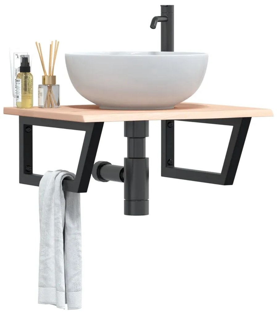 Ράφι Νιπτήρα Τοίχου από Ατσάλι / Μασίφ Ξύλο Δρυός