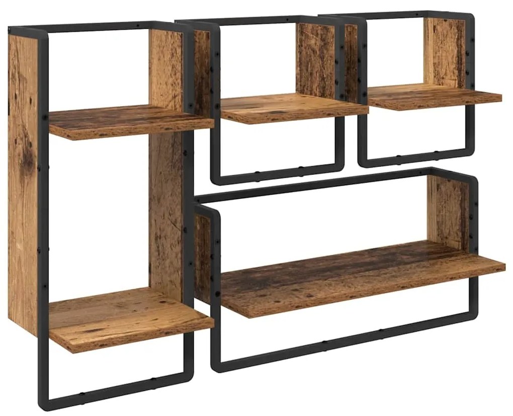 vidaXL Σετ ραφιών τοίχου με ράφι 4 pcs Παλιό Ξύλο 65 x 25 x 30 cm