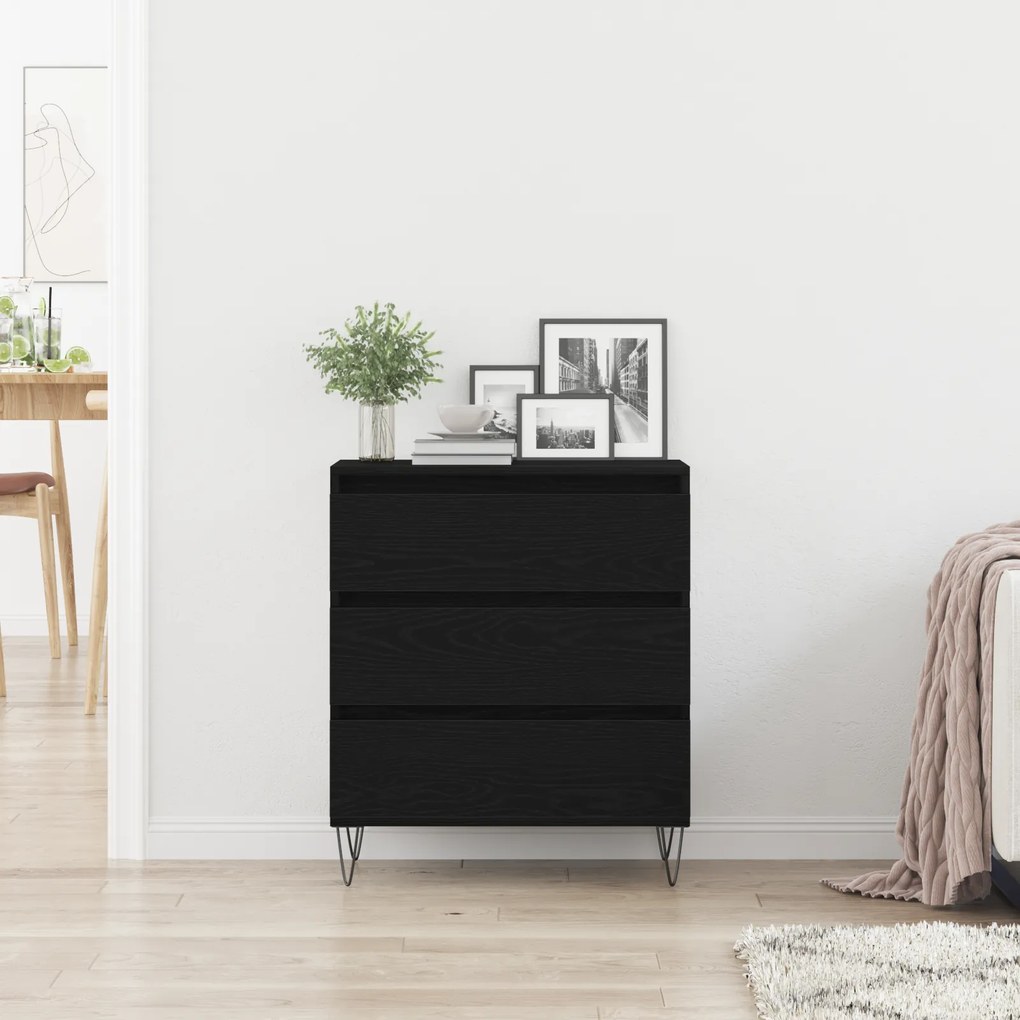 vidaXL Μπουφές με Συρτάρια Μαύρο Ξύλο 60x35x70 εκ. Κατασκευασμένο από Συνθετικό Ξύλο