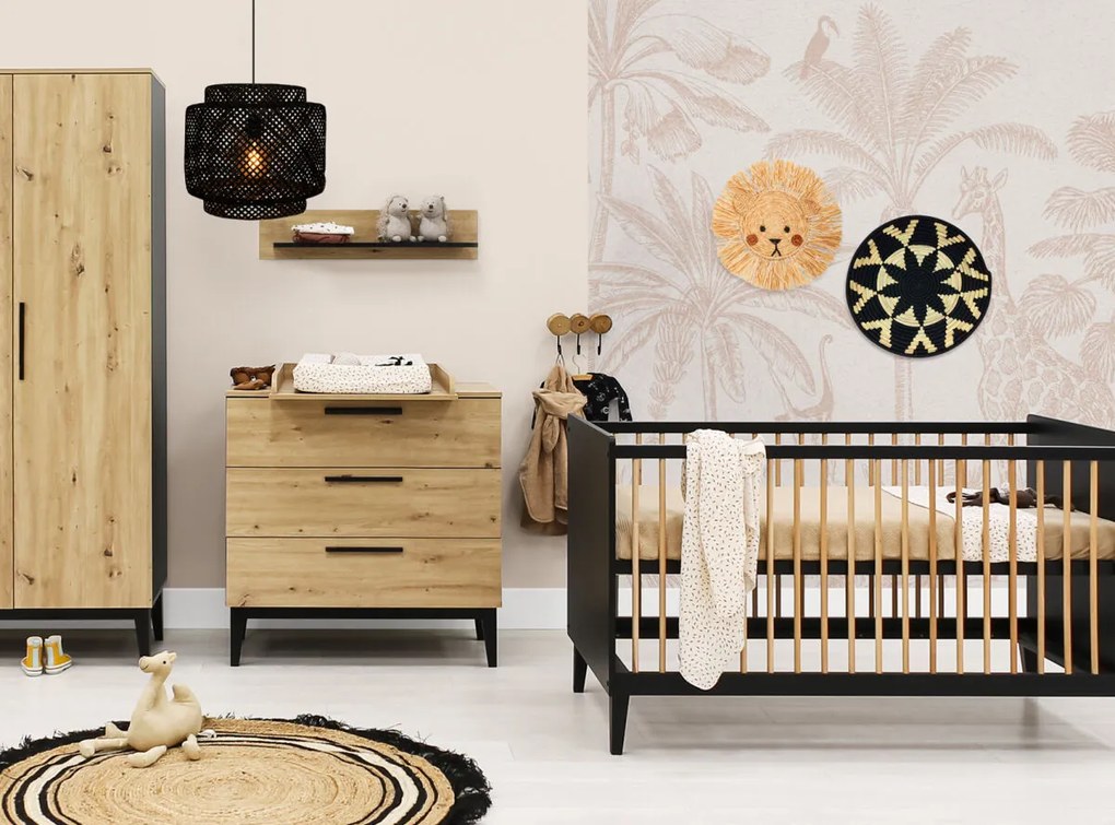 Βρεφικό Κρεβάτι Xem 70x140cm  Matt Black + Oak ToiToiKids