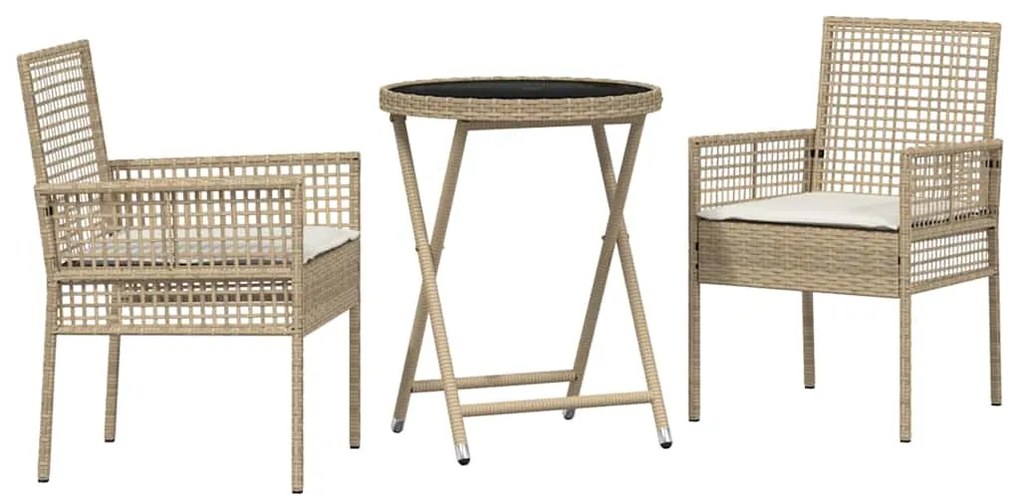 vidaXL Σετ Μπιστρό Κήπου 3 pcs Μπεζ Πολυ ράταν