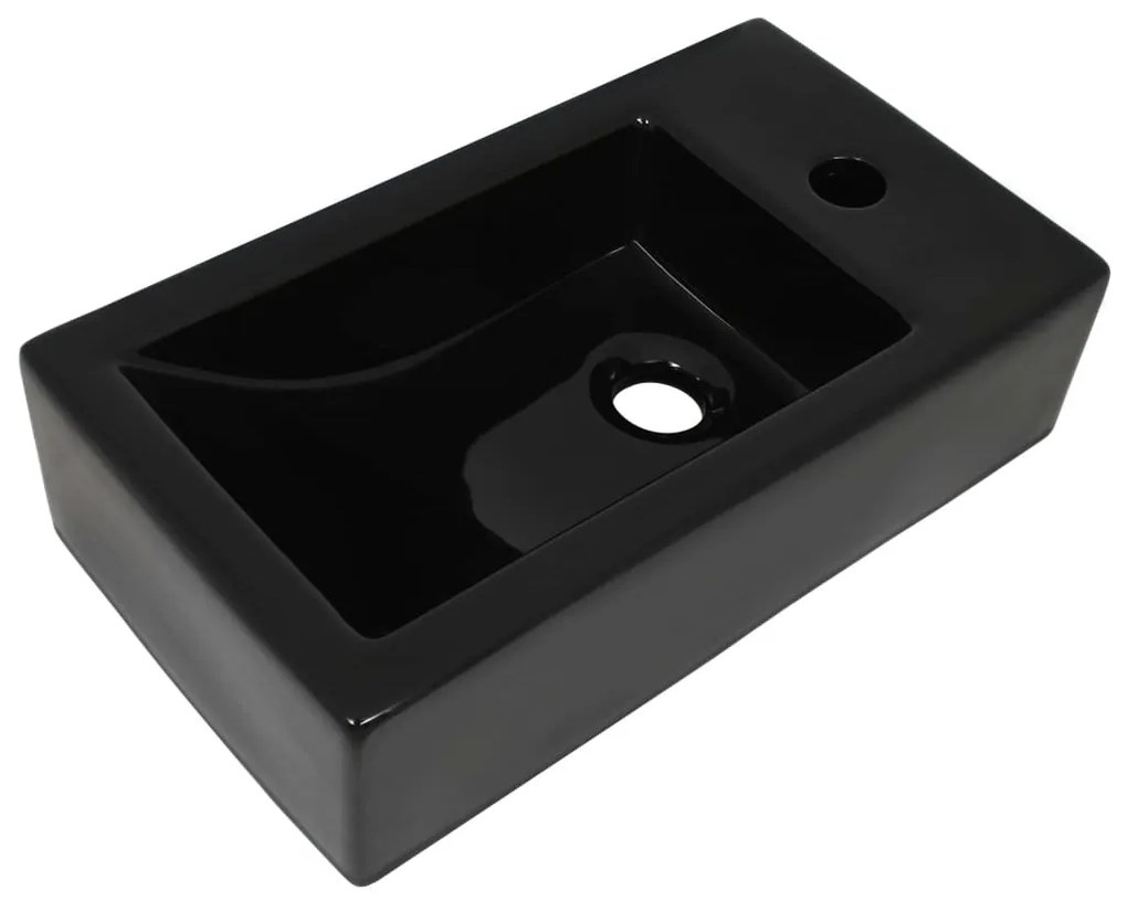 vidaXL Νιπτήρας Ορθογώνιος Οπή Βρύσης Μαύρος 46x25,5x12 εκ. Κεραμικός