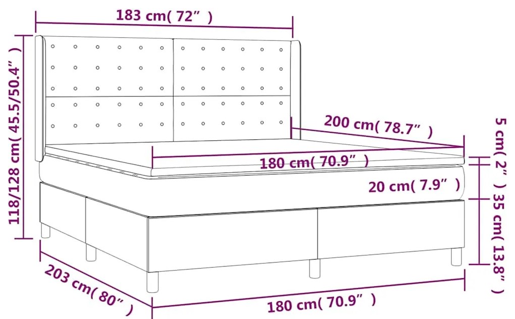 vidaXL Κρεβάτι Boxspring με Στρώμα Μαύρο 180x200 εκ. Υφασμάτινο