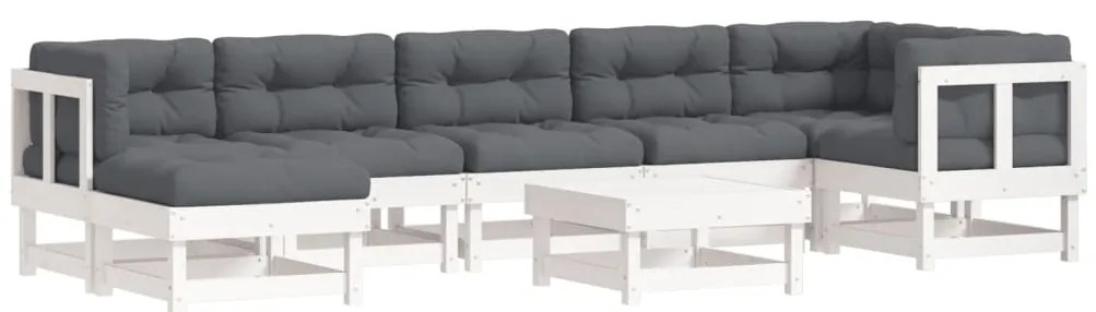 vidaXL Σαλόνι Κήπου Σετ 8 Τεμαχίων Λευκό από Μασίφ Ξύλο με Μαξιλάρια