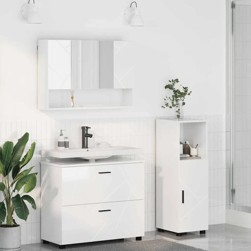 vidaXL Σετ Επίπλων Μπάνιου 3 pcs Γυαλιστερό λευκό 76,5 x 35 x 64 εκ