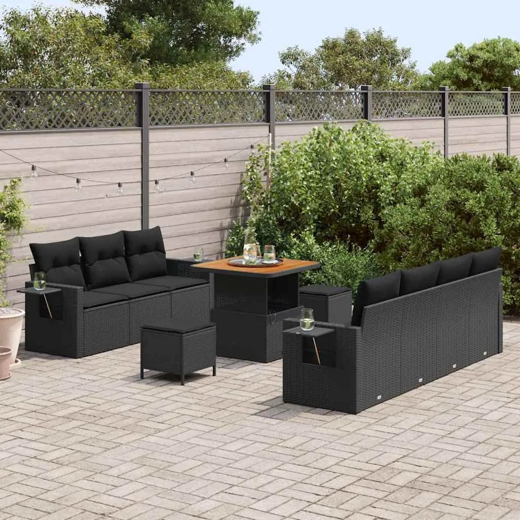 vidaXL Σετ Καναπέ Κήπου 10 pcs Μαύρο συνθετικό ρατάν