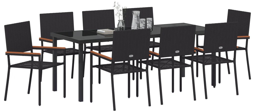 vidaXL Σετ Τραπεζαρίας Κήπου 9 Τεμαχίων Μαύρο Poly Rattan