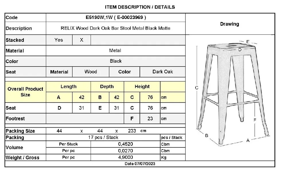 RELIX WOOD ΣΚΑΜΠΟ BAR, ΜΕΤΑΛΛΟ ΒΑΦΗ ΜΑΥΡΟ EXTRA MATTE ΚΑΘΙΣΜΑ DARK OAK, ΣΤΟΙΒΑΖΟΜΕΝΟ
