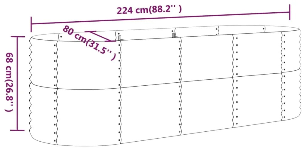 vidaXL Ζαρντινιέρα Πράσινη 224x80x68 εκ Ατσάλι με Ηλεκτρ. Βαφή Πούδρας