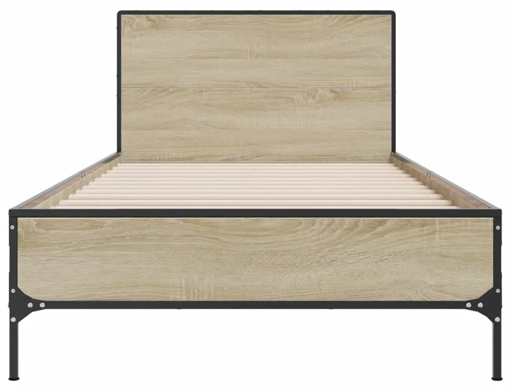 vidaXL Πλαίσιο Κρεβατιού Sonoma Δρυς 75 x 190 εκ. Επεξ. Ξύλο &amp; Μέταλλο