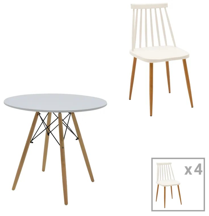 Intrahome Τραπεζαρία Aurora-EVERESTA Intrahome σετ 5τεμ pp-mdf σε λευκό-φυσική απόχρωση Φ80x73εκ | SKU: INTRAPA-311111080
