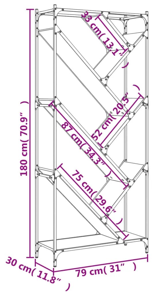 ΒΙΒΛΙΟΘΗΚΗ SONOMA ΔΡΥΣ 79X30X180 ΕΚ. ΕΠΕΞΕΡΓ. ΞΥΛΟ &amp; ΜΕΤΑΛΛΟ 845432