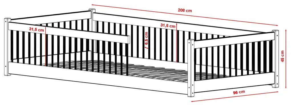 Kρεβάτι Montessori Pedro με κάθετα Κάγκελα  από μασίφ ξύλο Natural  90×200cm (Δώρο 10% Έκπτωση στo Στρώμα)