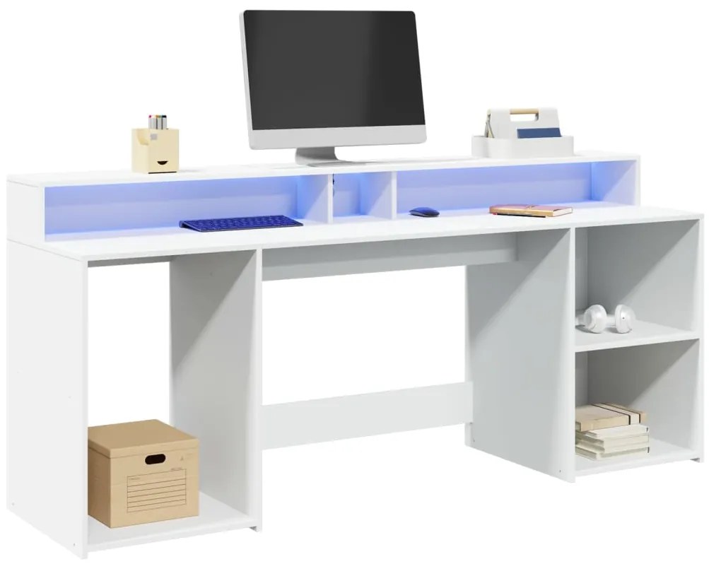 Γραφείο με LED Λευκό 200x55x91 εκ. από Επεξεργασμένο Ξύλο