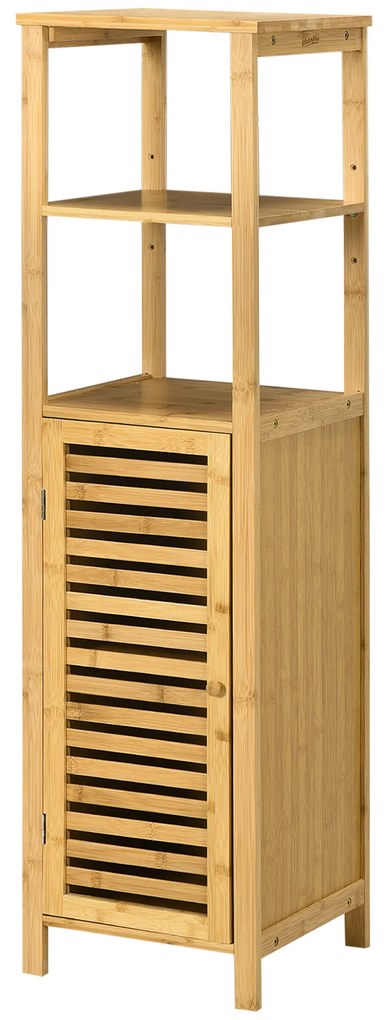 Ράφι μπάνιου kleankin, ντουλάπι με πόρτα με περσίδες, ρυθμιζόμενα ράφια, μπαμπού, περίπου 33 x 30 x 120 cm