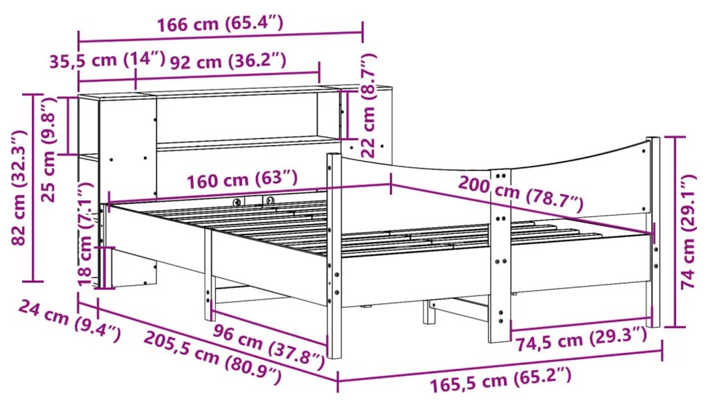 Σκελετός Κρεβ. Χωρίς Στρώμα Καφέ Κεριού 160x200 εκ Μασίφ Πεύκο - Καφέ