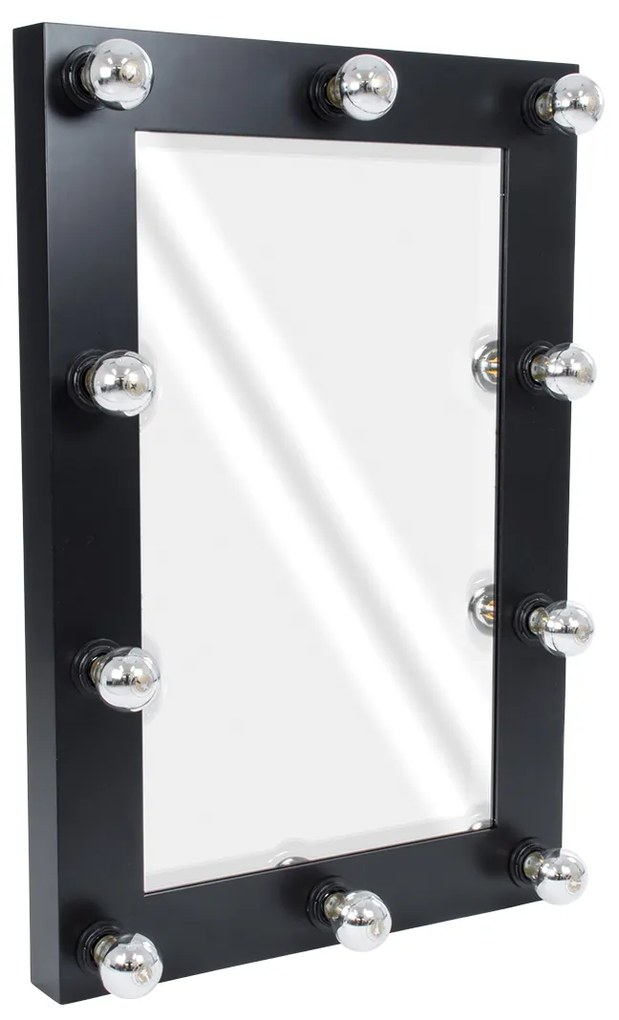 MIRROR-60x90-5 GloboStar® MAKEUP MIRROR-60x90-5 Μοντέρνος Καθρέπτης Μακιγιάζ με Πλαίσιο Φυσικού Ξύλου με Διακόπτη On/Off 10 x E27 AC220-240V - Μ60 x Π7 x Υ90cm - Μαύρος Έβενος