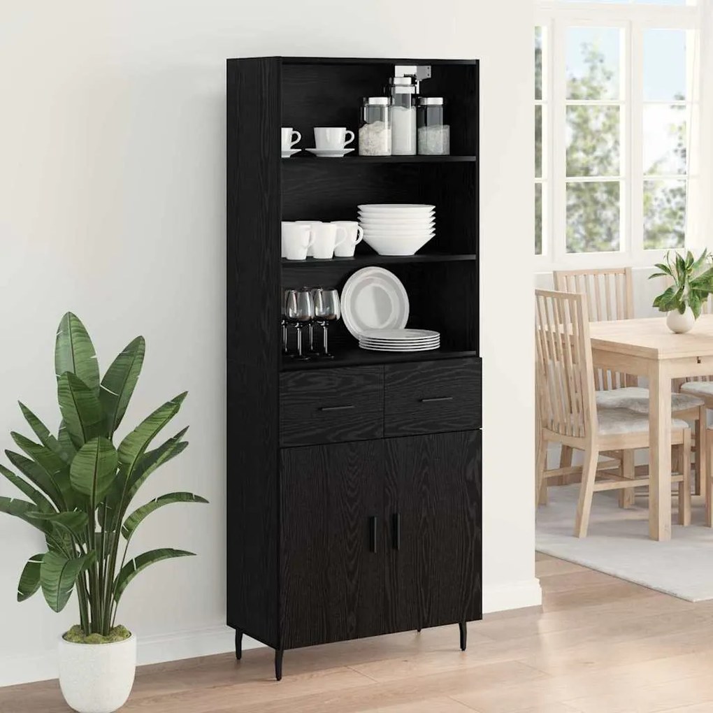 vidaXL Highboard Μαύρη Οξυά 69,5 x 34 x 180 εκ. Σύνθετο Ξύλο και Γυαλί