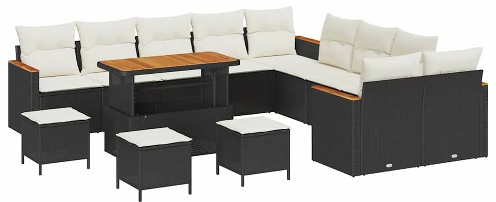 vidaXL Σετ Καναπέ Κήπου με μαξιλάρι 14 pcs Μαύρο Πολυ ράταν