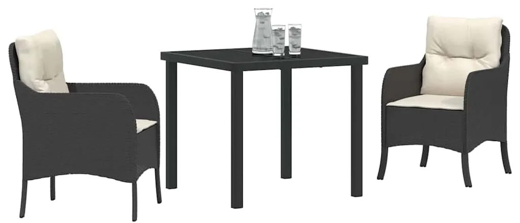 vidaXL Σέτ φαγητού για κήπο με μαξιλάρι 3 pcs Μαύρο Πολυ ράταν